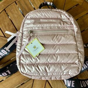 NWT Lemonbella Puffer Pink Metallic Backpack Mini Nylon LOVE Straps
